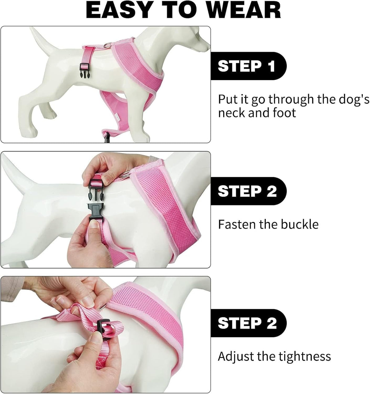 BINGPET Small Dog Harness - Breathable Mesh Puppy Cat Harnesses - No Pull Adjustable Dog Harness