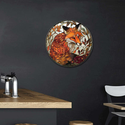 Lygond Metal Sign Tin Sign Circular Stained Glass Red Fox2 Funny Garden Signs For Garage 12×12