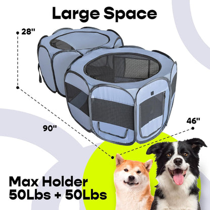 EighteenTek XLarge 2-in-1 Pop up Dog Playpen, Assembly-Free, with Leakproof Pet Pee Pads,Portable