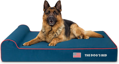 The Dog’s Bed Orthopedic Headrest Dog Bed XL Blue Oxford with Red Trim US Flag 46x28, Memory Foam