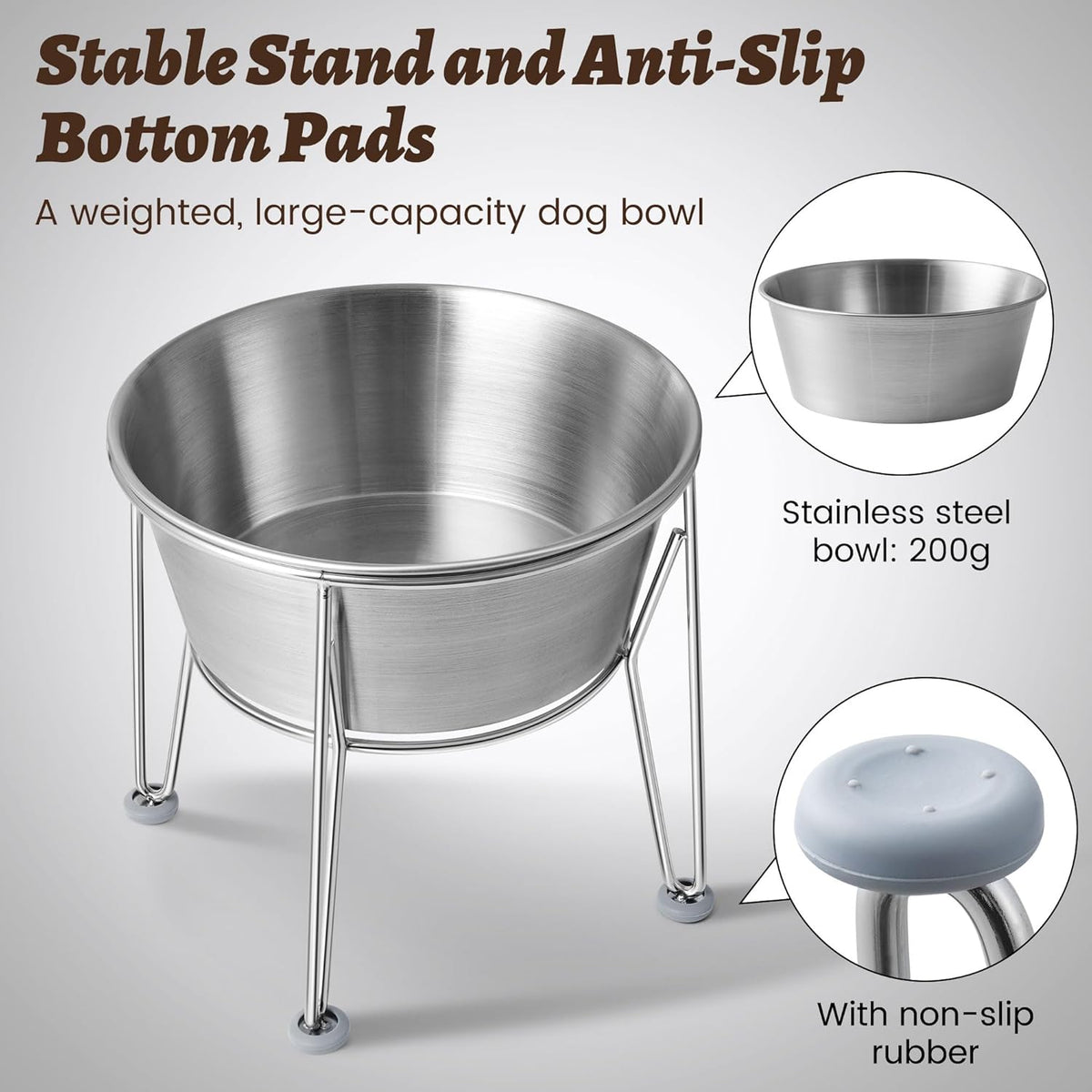 Elevated Dog Bowls for Medium&Small Dogs - Stainless Steel 48oz/6 Cups Raised Feeder with Non-Slip