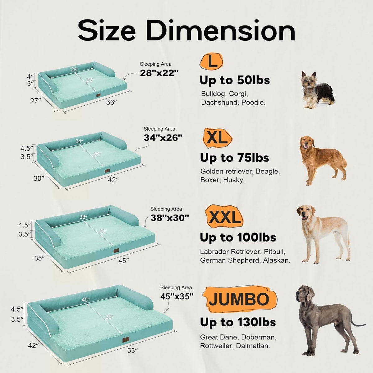 Orthopedic Large Dog Bed Washable: Large Size Dog Beds with Removable Washable Cover, XXLarge