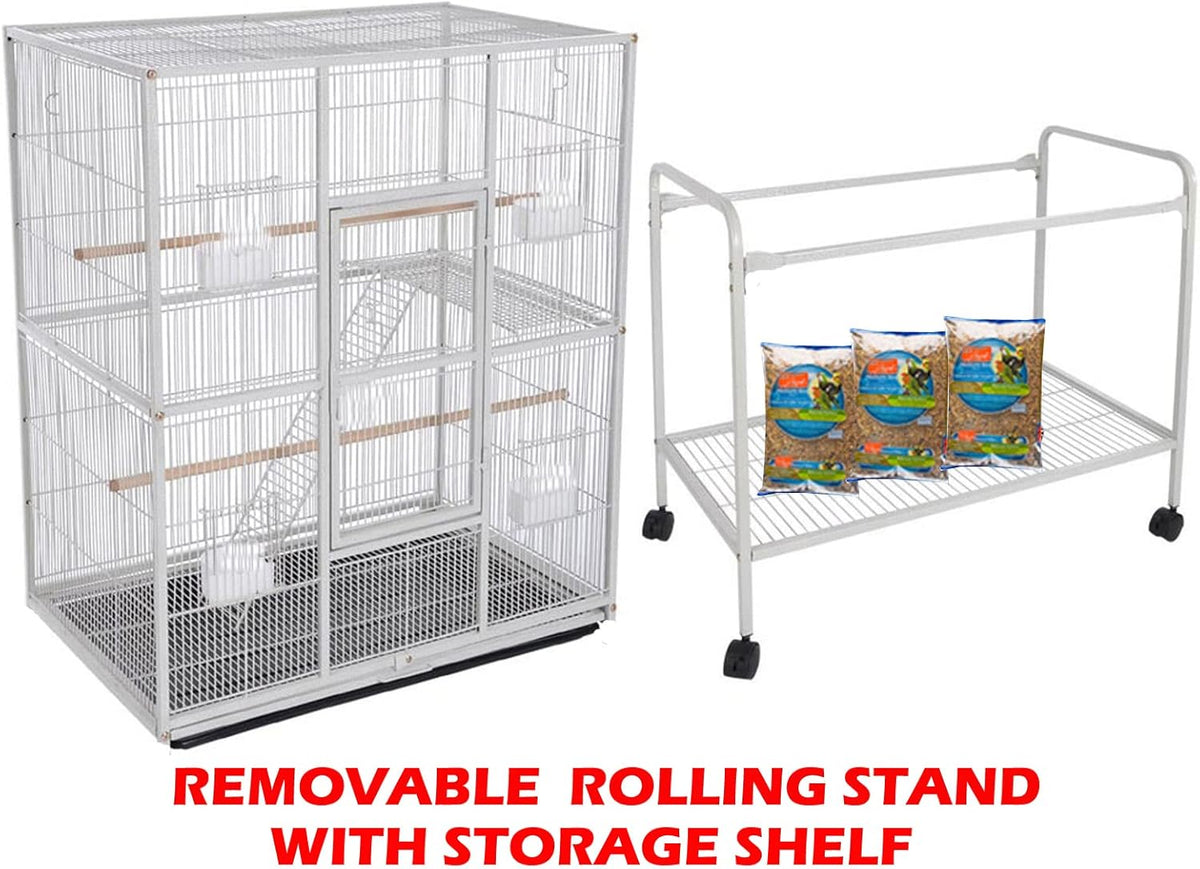 64" Extra Large Double Flight Bird Wrought Iron Double Breeding Cage Slide Out Divider 3-Levels