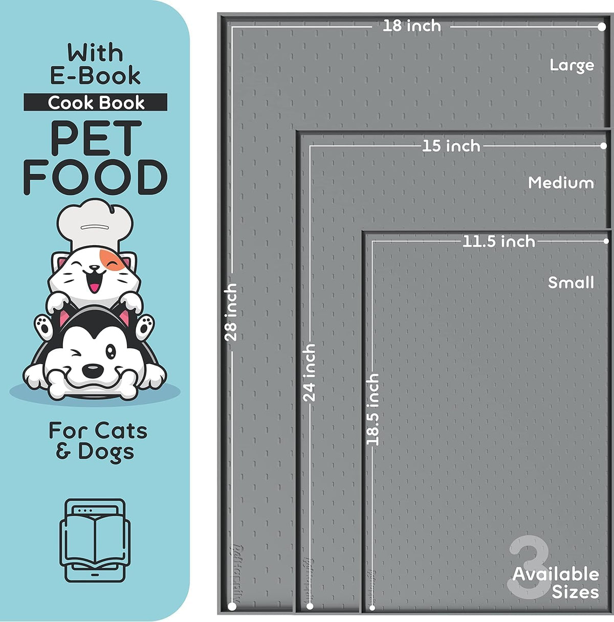 Dog Food Mat - 24x15 Raised Edges Dogs Mat for Food and Water Prevent Spill, Waterproof Cat Food
