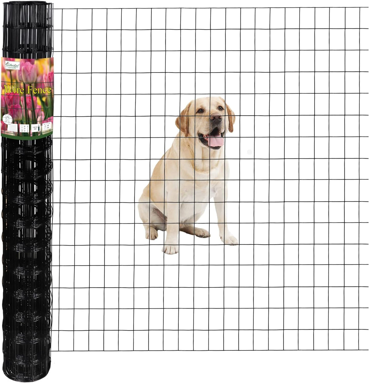 Black PVC Coated Welded Wire Fence 48 Inch x 25 Foot, 2 Inch x 3 Inch 16GA, Garden Border Fencing