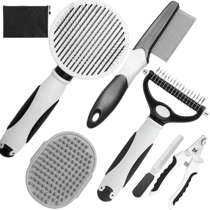 Dog Brush for Shedding, 7 PCS Dog Grooming Brush Kit, Undercoat Rake, Slicker Brush, Deshedding