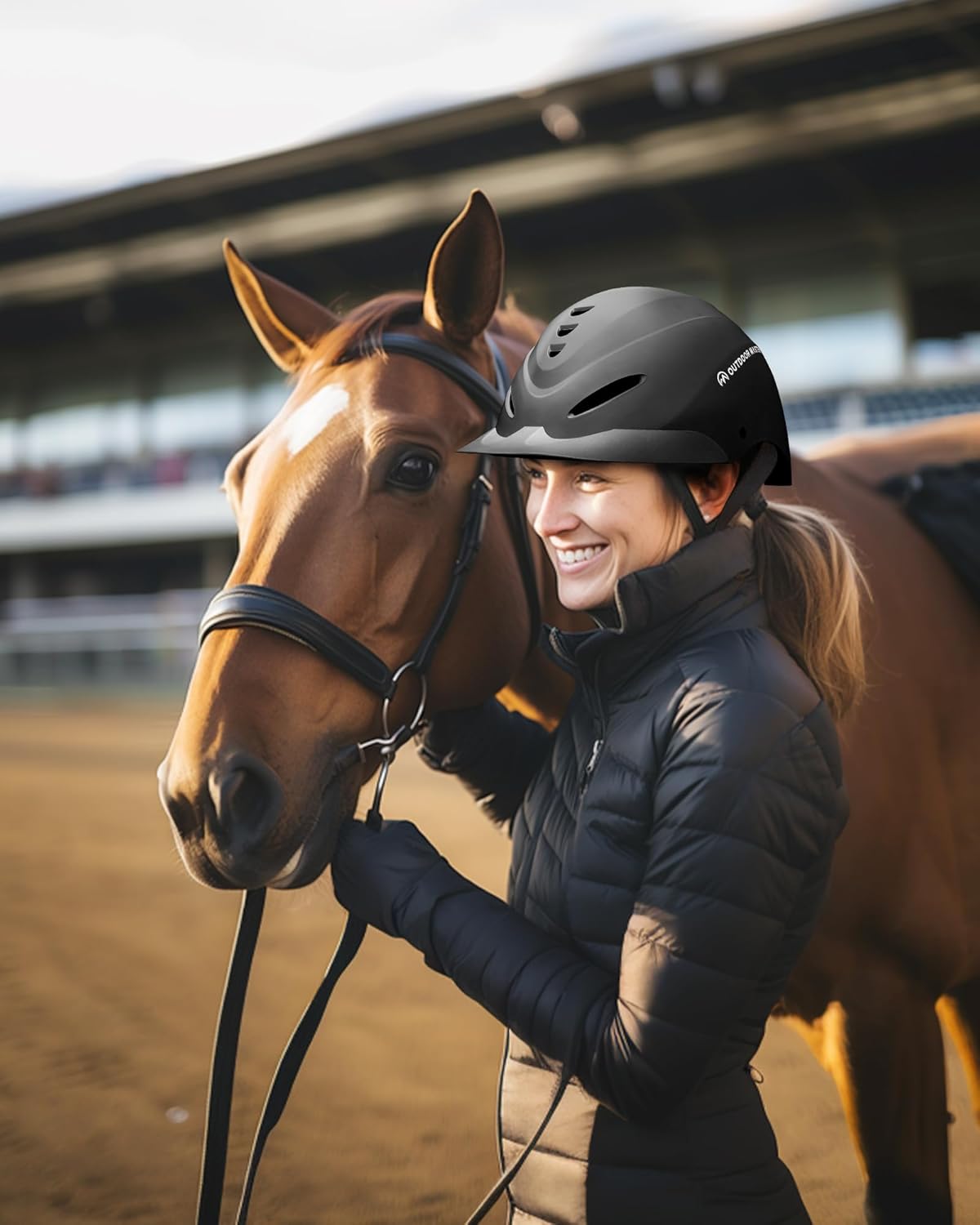 OutdoorMaster Equestrian Helmet, Horse Riding Helmet with Sun Visor and Excellent Ventilation