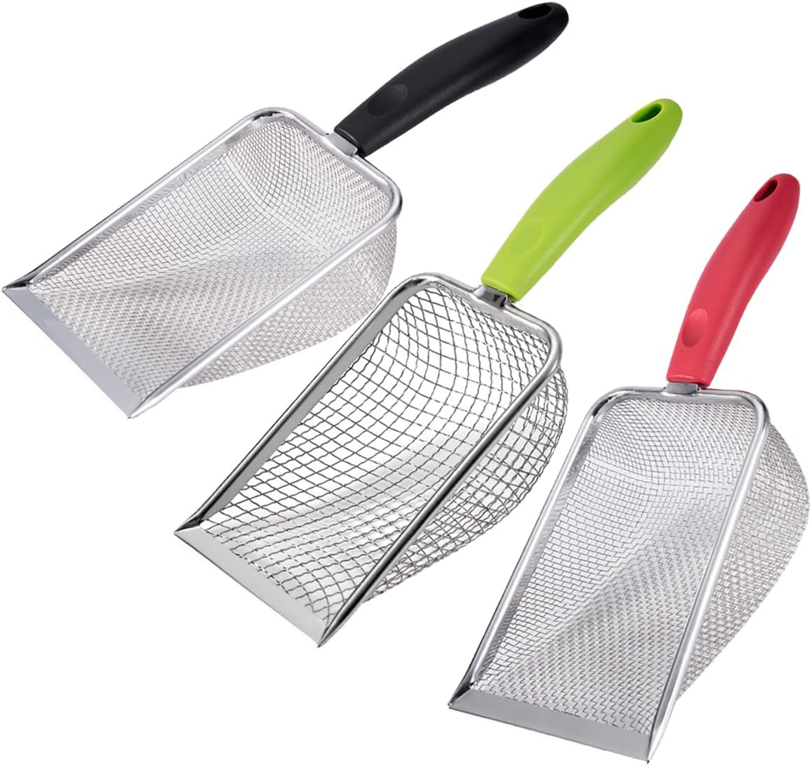 3PCS Cat Litter Scoop, Reptile Stainless Steel Fine Mesh,Litter Cleaner Corner Scoop Sand Sifter