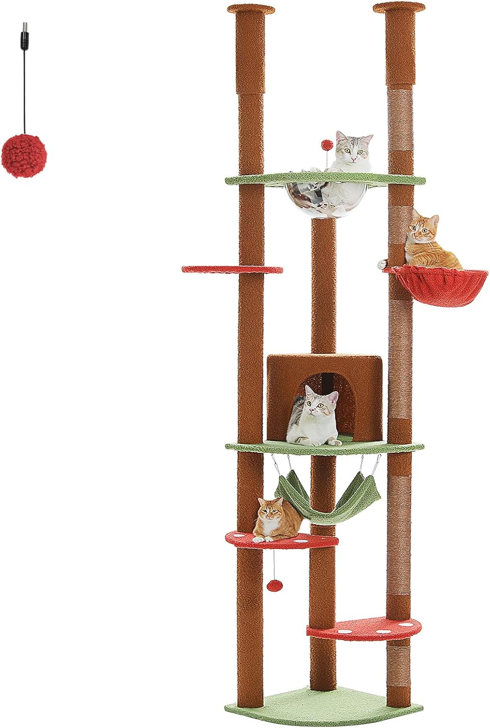 PEQULTI Floor to Ceiling Cat Tree 92.9’’-101.6’’ Height Adjustable Mushroom Cat Tower Tall Climbing