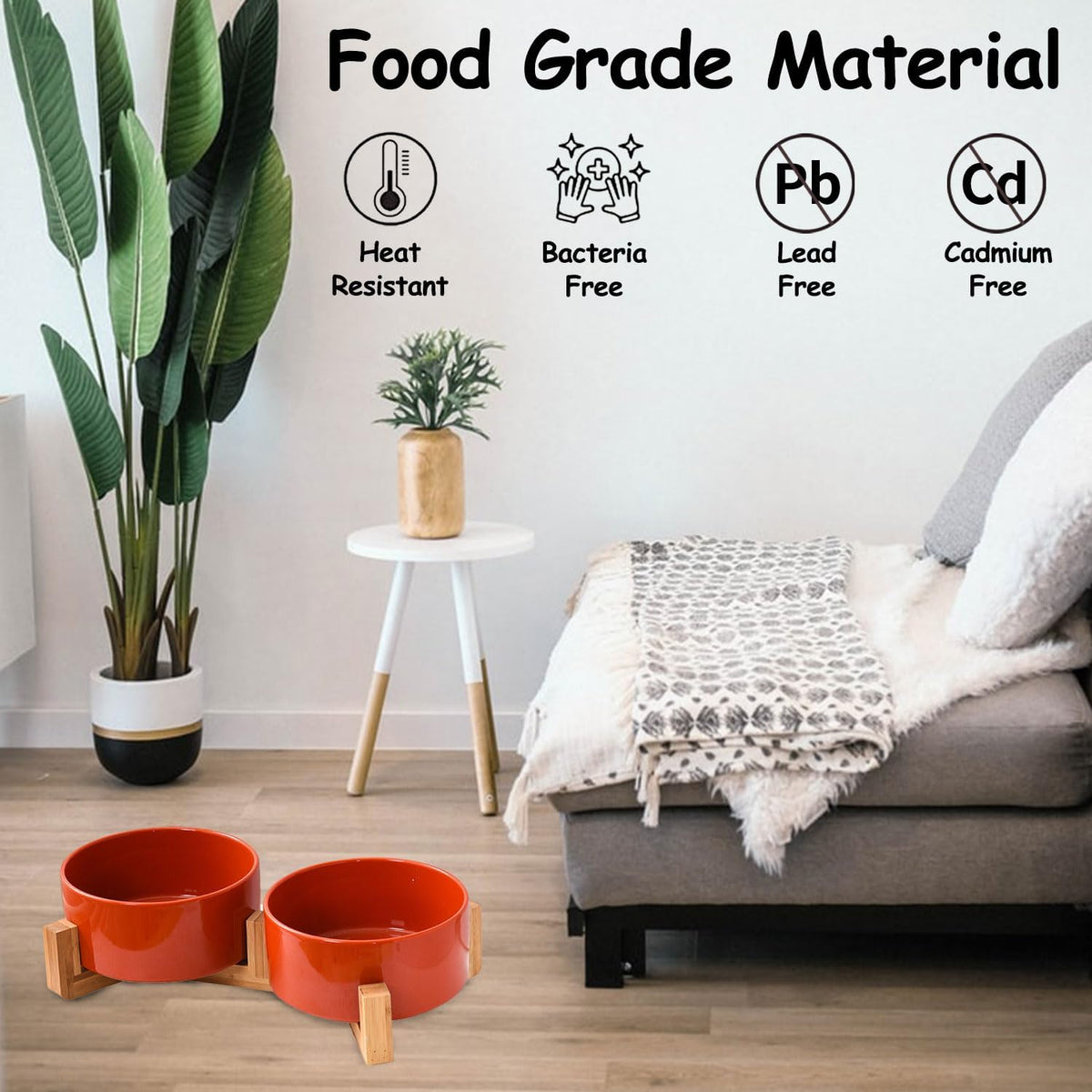 Petygooing Dog Bowls,Ceramic Cat Dog Bowl Set with Wood Stand for Food and Water,Non-Slip Cute
