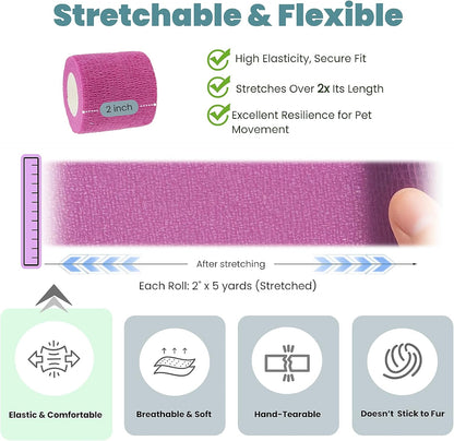 Pet Bandage 6 Rolls, Adhesive Bandage, Self Adhesive Bandage, First Aid Adhesive Gauze, for Horses