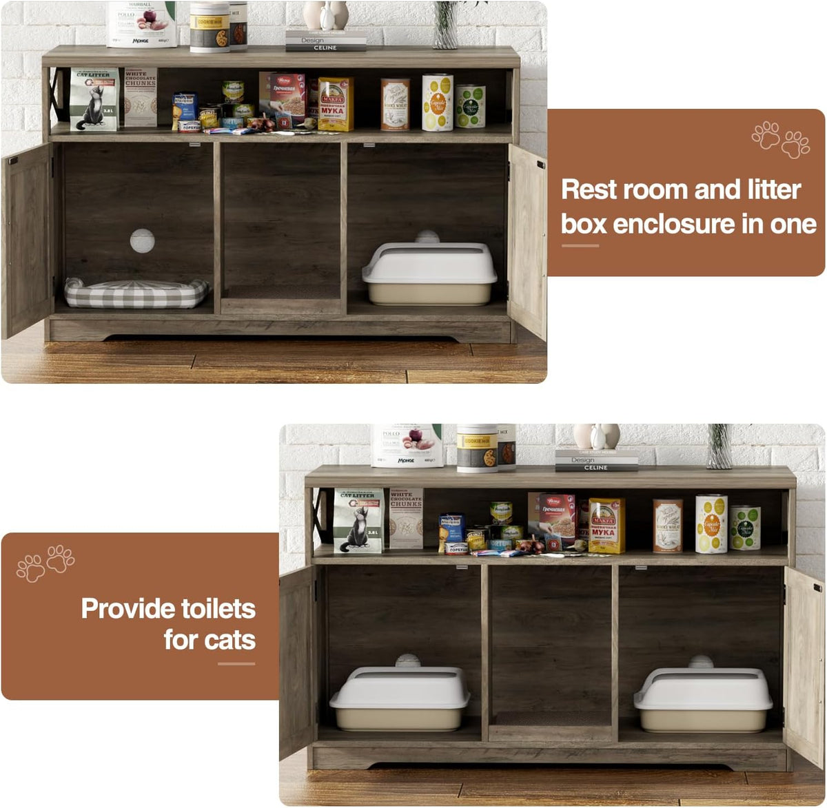 Cat Litter Box Enclosure for 2 Cats, 47" Double Hidden Litter Box Furniture with Scratch Pad