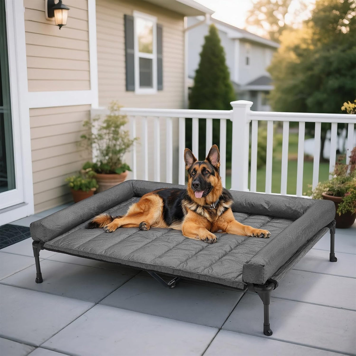 Veehoo Cooling Elevated Dog Bed Add Removable Waterproof Bolster Cushion Mat, Raised Pet Cot with