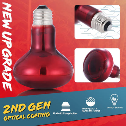 LUCKY HERP 100W Reptile Heat Lamp Bulb 2 Pack, Amphibian Infrared Basking Spot Light Bulb, Red Heat