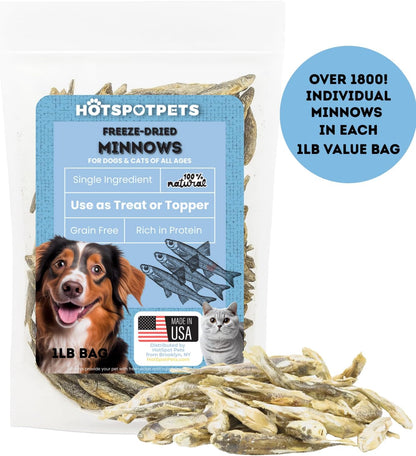 hotspot pets Freeze Dried Minnows Treats for Cats & Dogs (1 Pound Bag Over 1800 PCS!) (Made in USA)