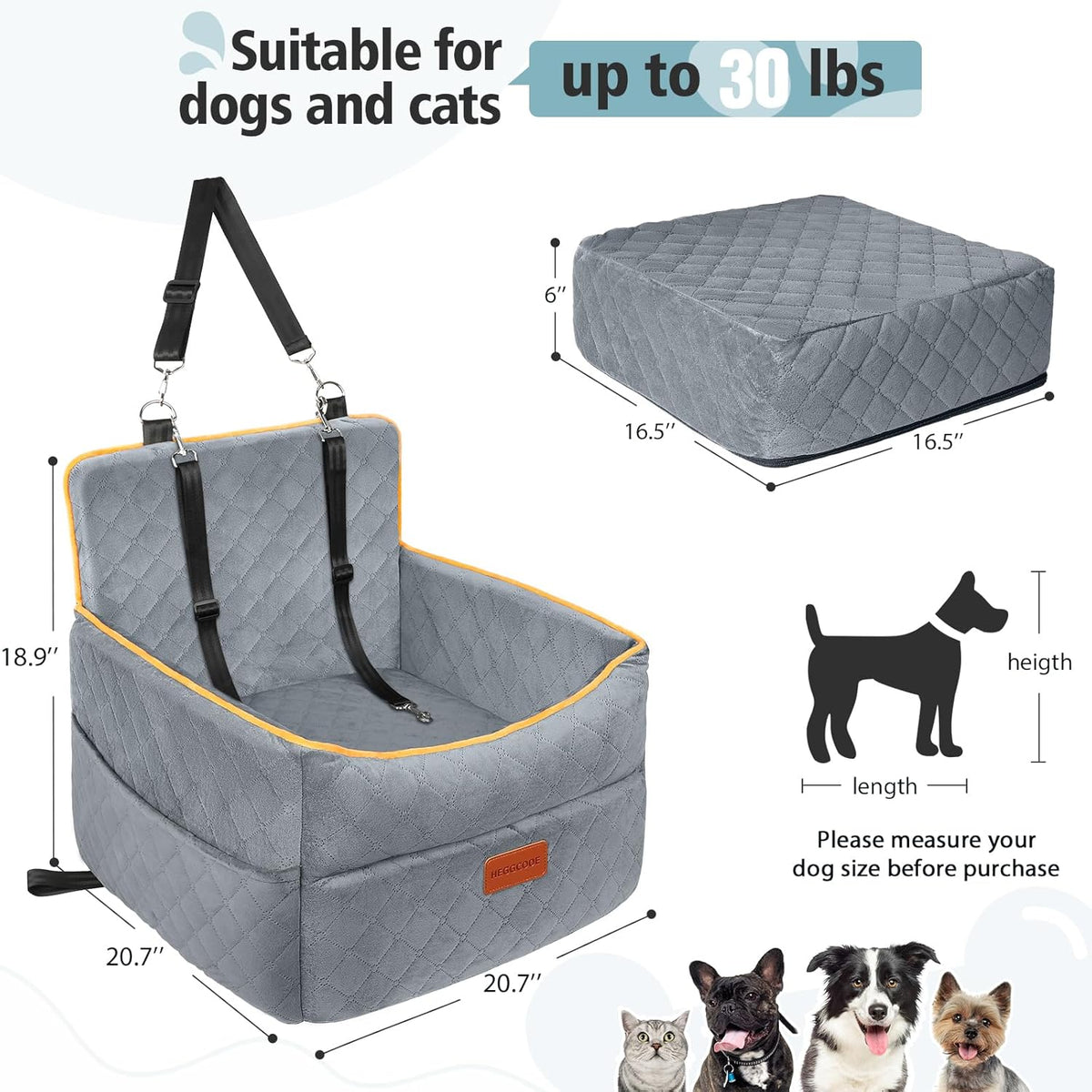 Dog Car Seat for Small Medium Dogs, Memory Foam Puppy Dog Booster Seat with Thick Cushion for Dogs