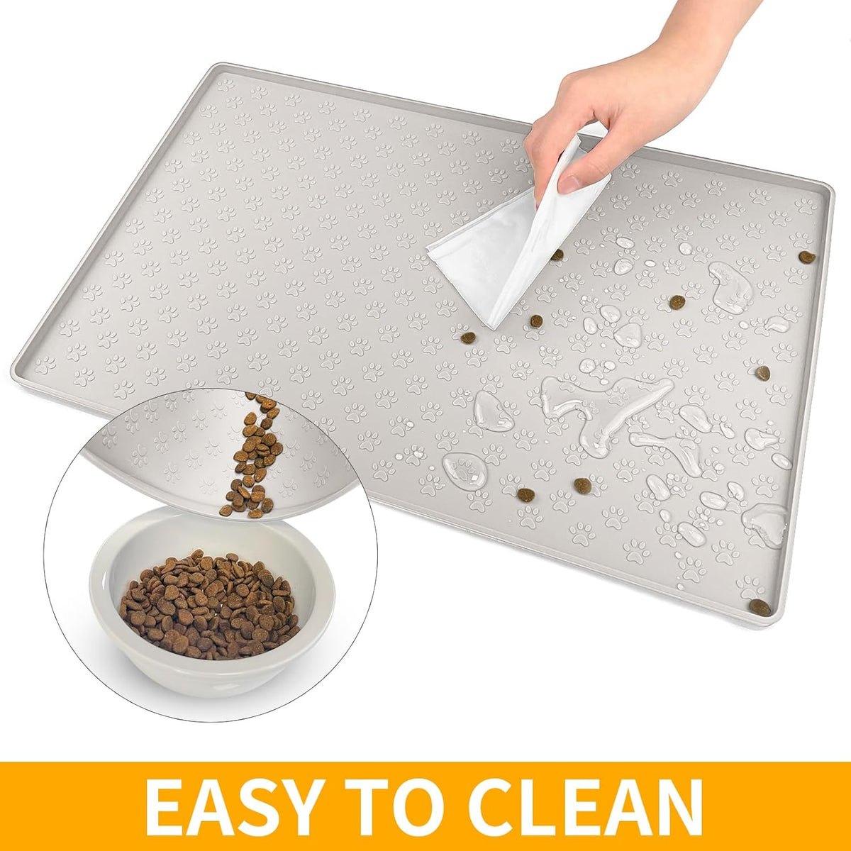 Ptlom Dog Food Mat Anti-Slip Pet Bowl Mats for Food and Water, High-Lips Pet Placemat Prevent Messy