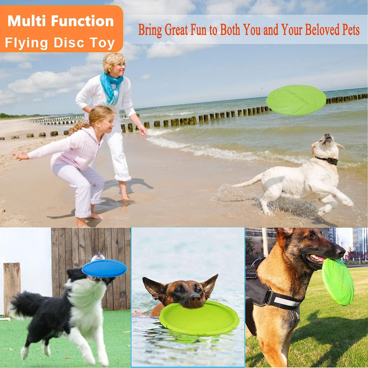 Dog Flying Disc, 2 Pack Dog Flyer Toys, Soft Rubber Interactive Lightweight Flying Disc Dog Toy for