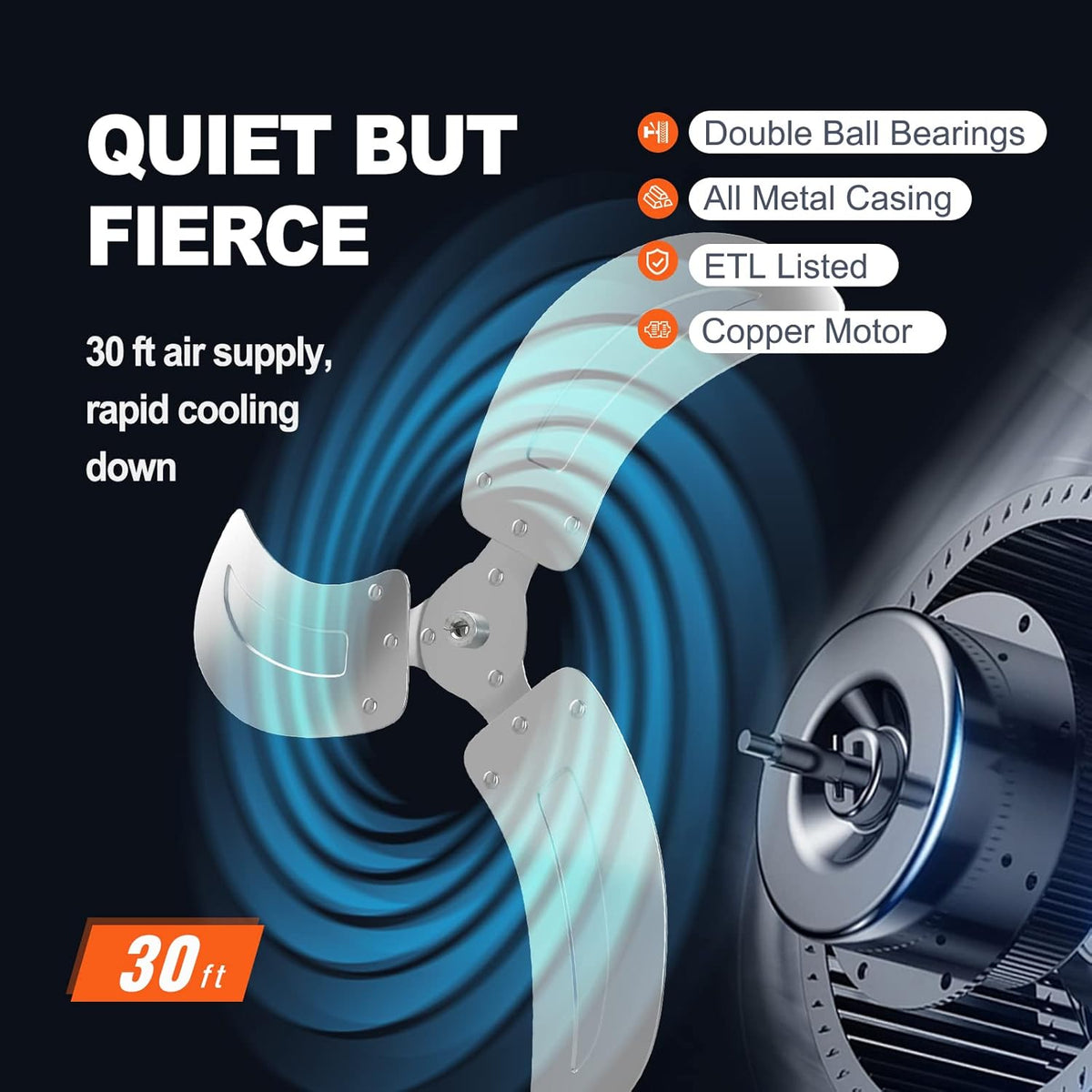 VEVOR 20 inch Wall Mount Fan Oscillating, 3-speed High Velocity Max. 4650 CFM Industrial Wall Fan
