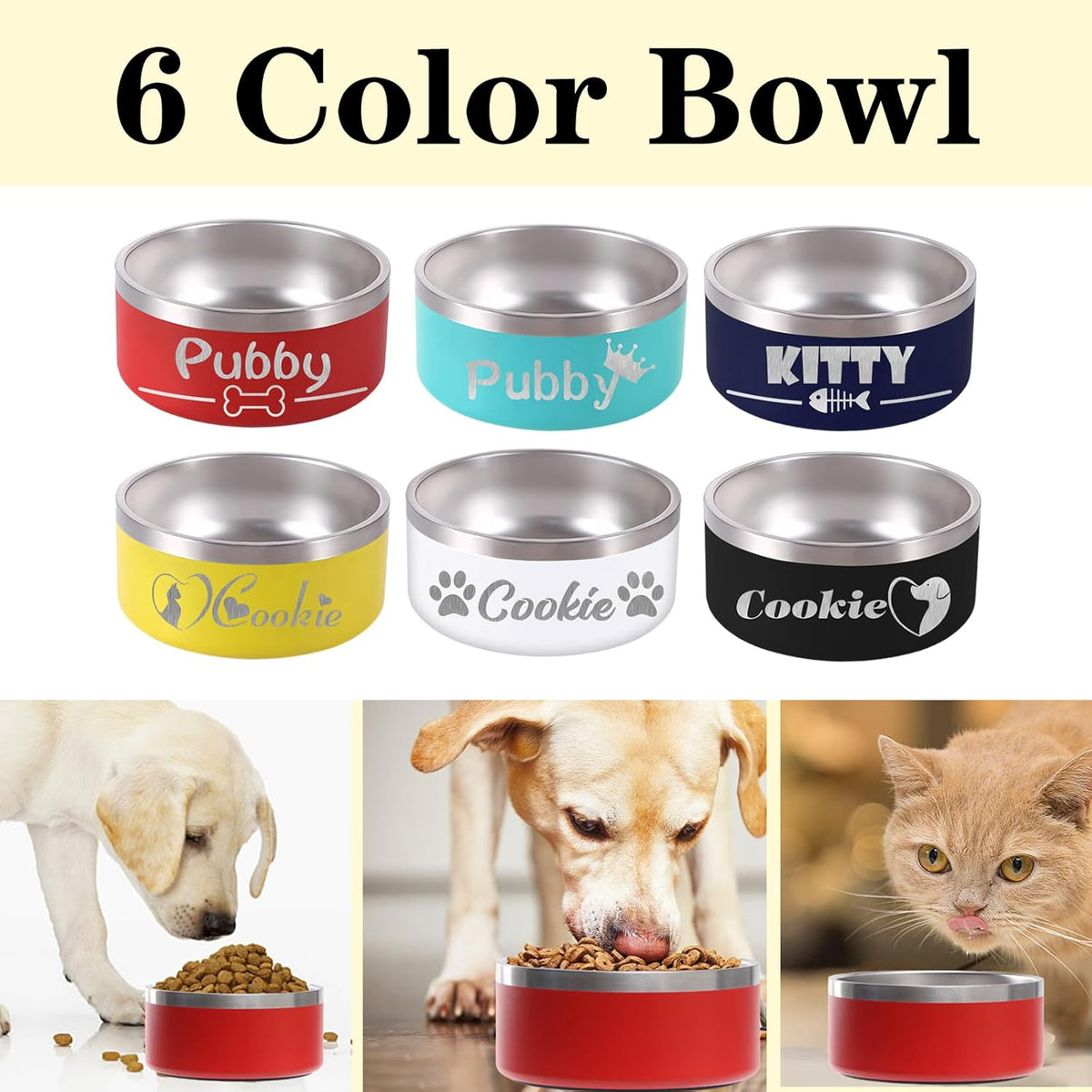 42OZ Personalized Dog Bowl Laser Engraved Custom Pet Name 18/32/42/64 oz No Slip Stainless Steel
