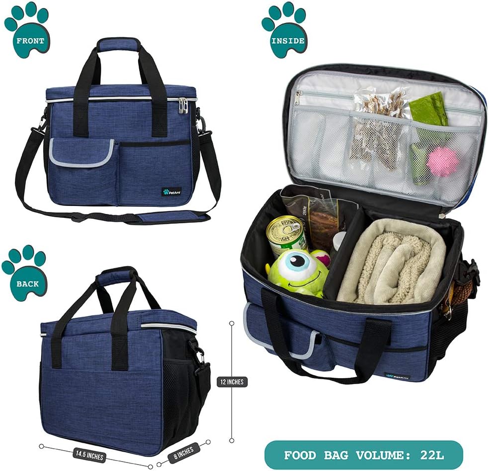 PetAmi Dog Travel Bag, Travel Pet Bag Organizer, Dog Food Travel Bag with Food Container and Bowls