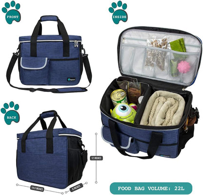 PetAmi Dog Travel Bag, Travel Pet Bag Organizer, Dog Food Travel Bag with Food Container and Bowls