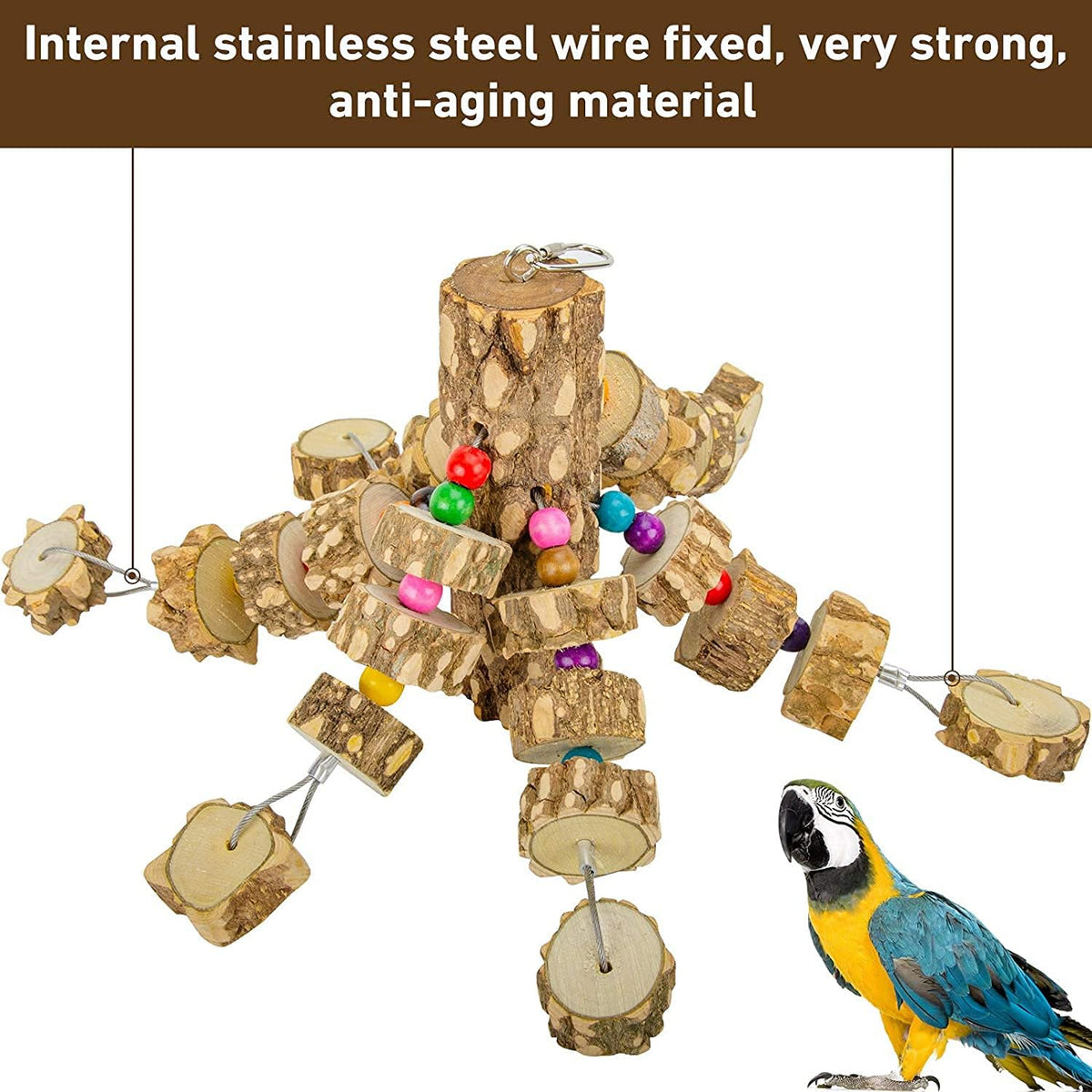 MYFAMIREA Parrot Chewing Toys Bird Toys Natural Wood Bird Toys Parakeet Cage Hammock Hanging Toy