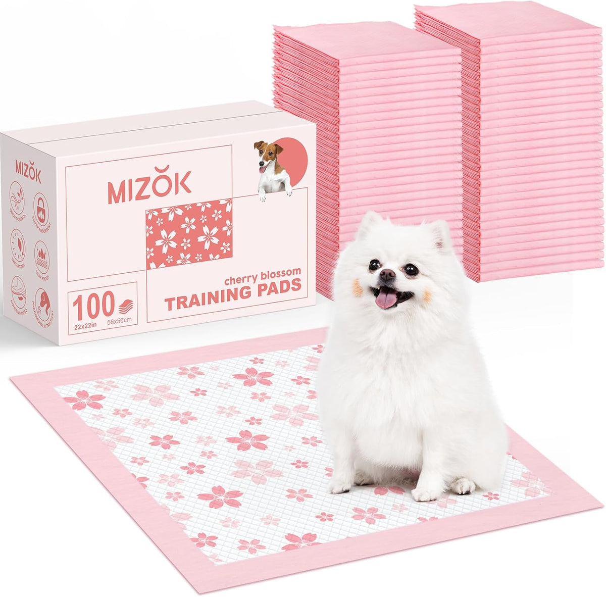 MIZOK Puppy Pads 22"x 22" with Leak-Proof Quick-Dry Design Pee Pads for Dogs Potty Training