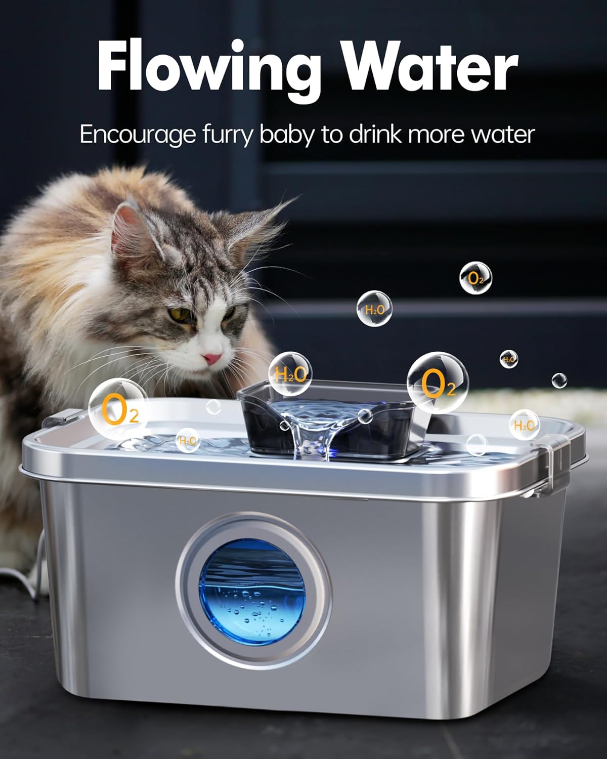 Dog Water Fountain 2 Gal, Stainless Steel Dog Water Fountain for Large Dogs Multi-Cats, Pet Water