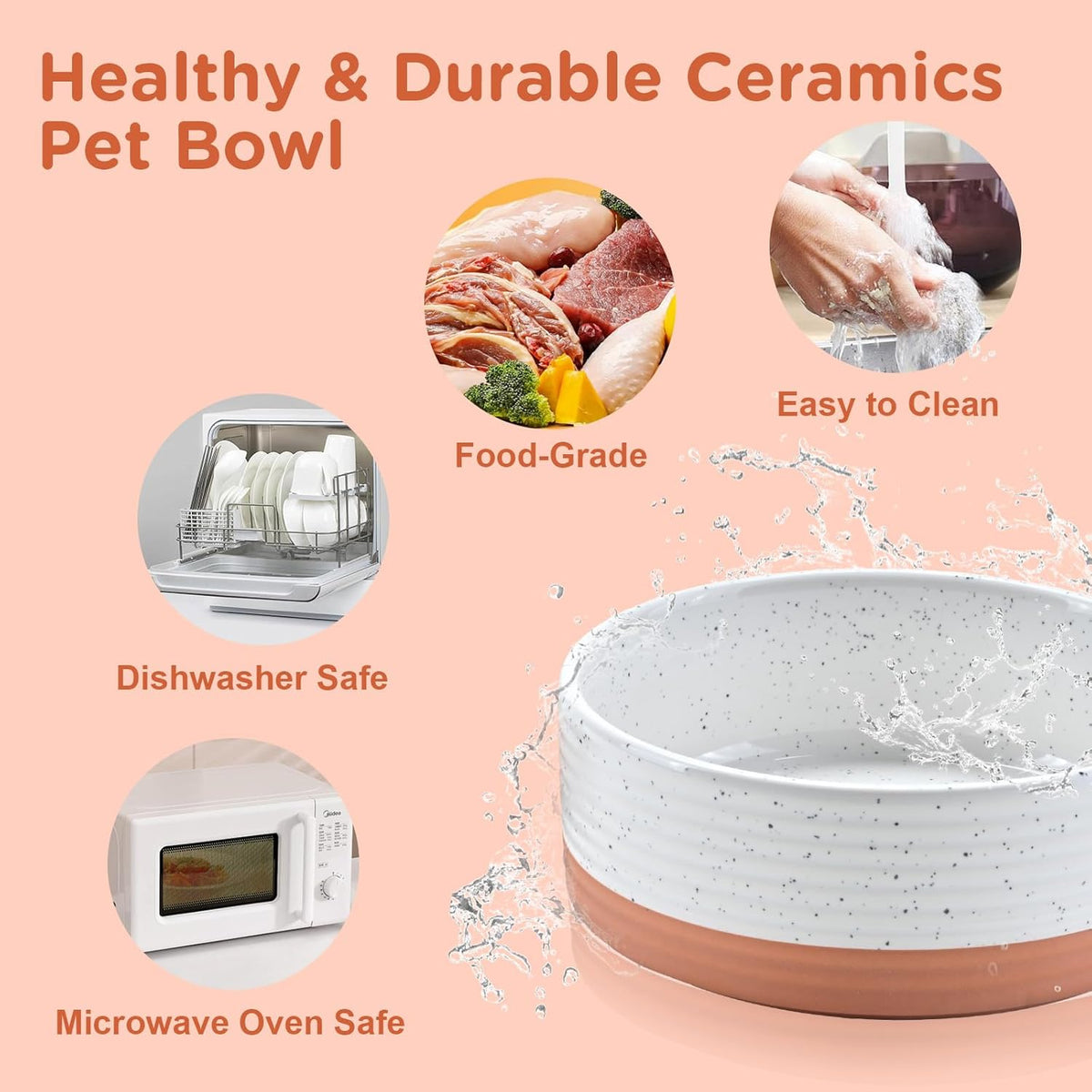 SPUNKYJUNKY Elevated Dog Bowls Ceramic, 5.1'' Dogs and Cat Food Water Bowls Raised with Non-Slip