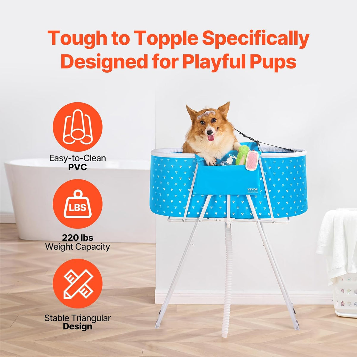 VEVOR Portable Dog Bathtub, Elevated & Foldable Space-saving Pet Shower Station with Quick