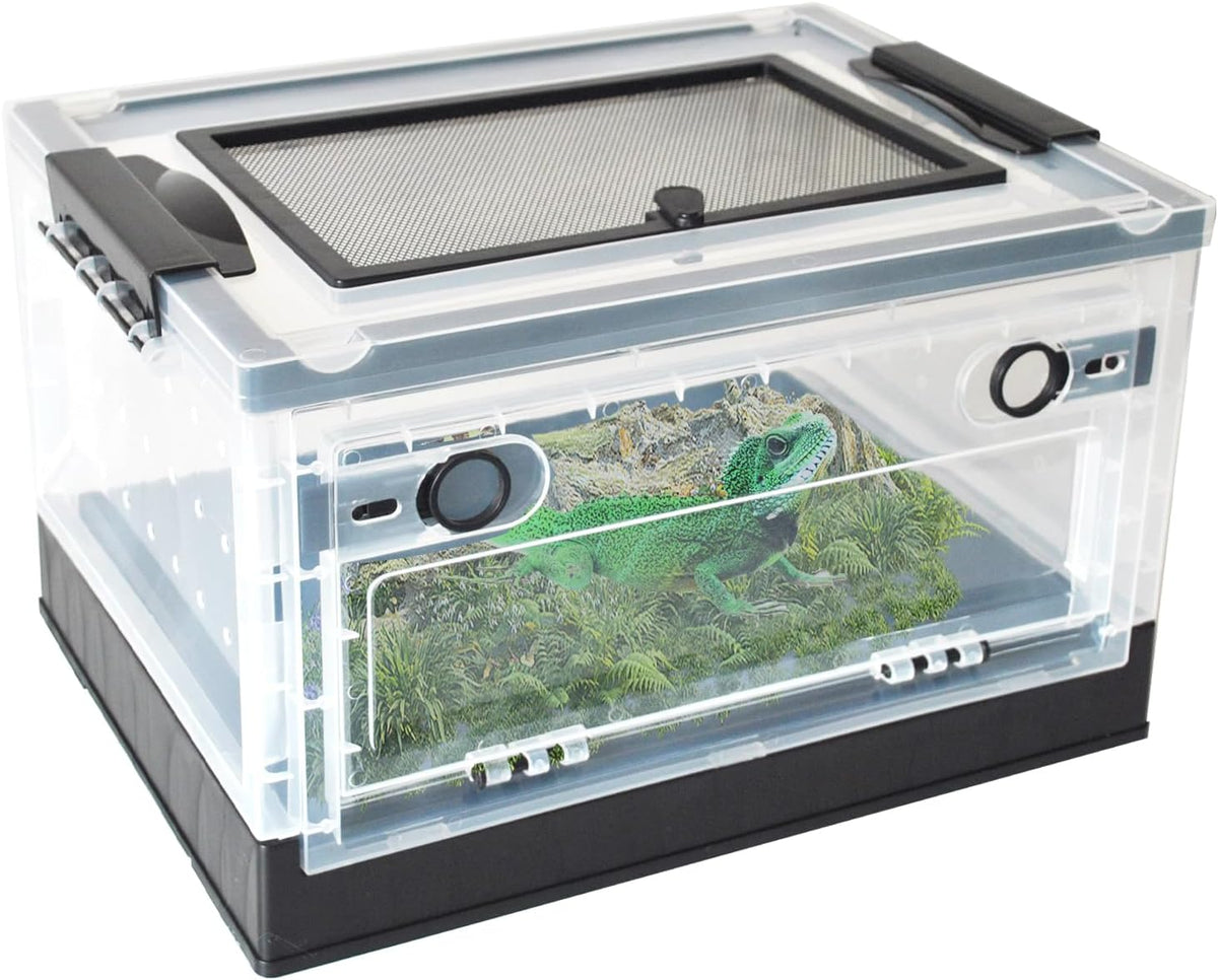 PINVNBY Plastic Reptile Feeding Box with Wheels,Reptiles Breeding Enclosure Cages Transparent
