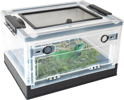 PINVNBY Plastic Reptile Feeding Box with Wheels,Reptiles Breeding Enclosure Cages Transparent