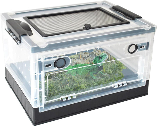 PINVNBY Plastic Reptile Feeding Box with Wheels,Reptiles Breeding Enclosure Cages Transparent