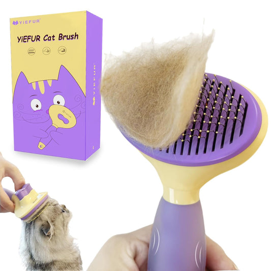 Cat Brush for Grooming and Shedding, Self-Cleaning Silicone Brush for Short and Long Haired Cats