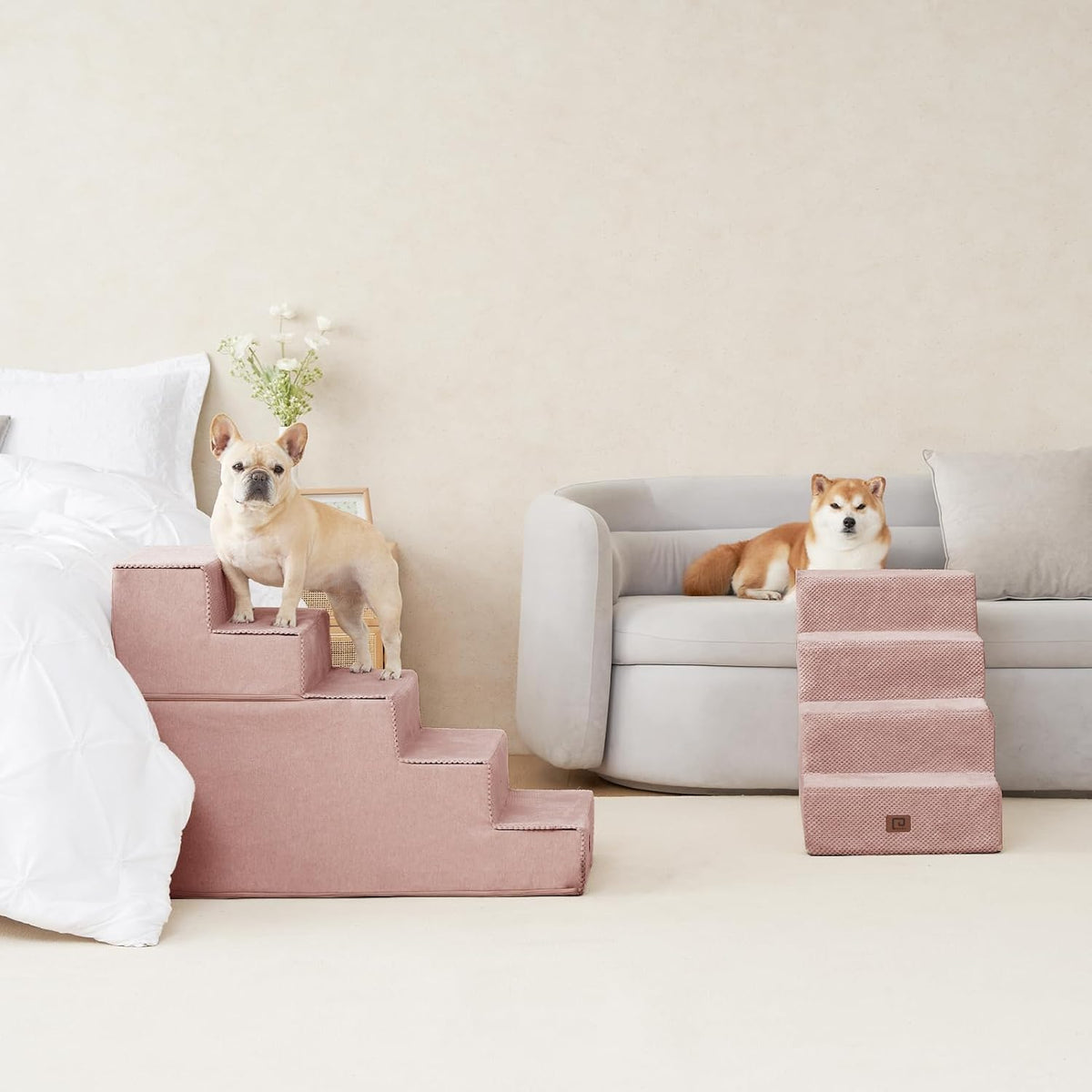 EHEYCIGA Dog Stairs for Bed 20" H, 4-Step Extra Wide Dog Steps for High Bed, Pet Steps for Small