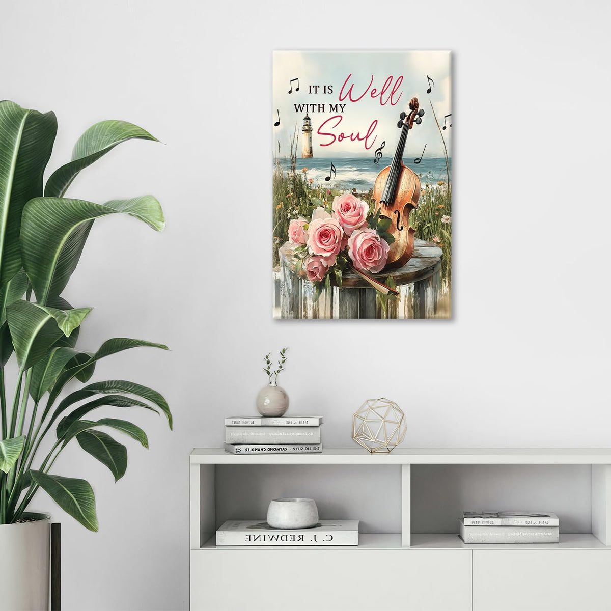 Violin Pictures Wall Art, Music Rustic Country Inspirational Bathroom Wall Decor, Coastal