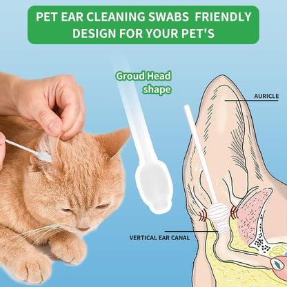 VinTS 120Pcs Cotton Dog Ear Cleaning Swabs,2 Pack Dog Ear Infection Treatment Gourd-Shaped Ear