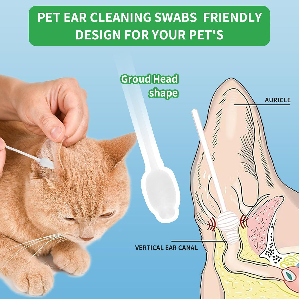 VinTS 100 PCS Cotton Dog Ear Cleaning Swabs, Pet’s Ear Infection Treatment Gourd-Shaped Swabs
