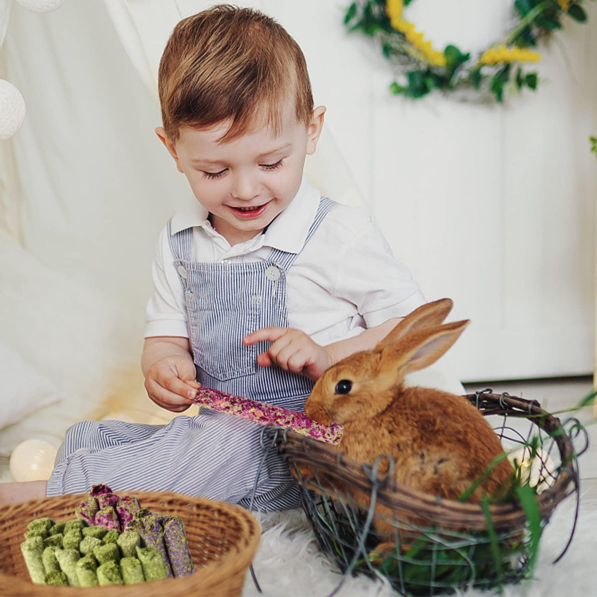 Sofier 32Pcs Timothy Hay Sticks 320g for Rabbit, Guinea Pig, Hamster - Natural Handmade Treats and