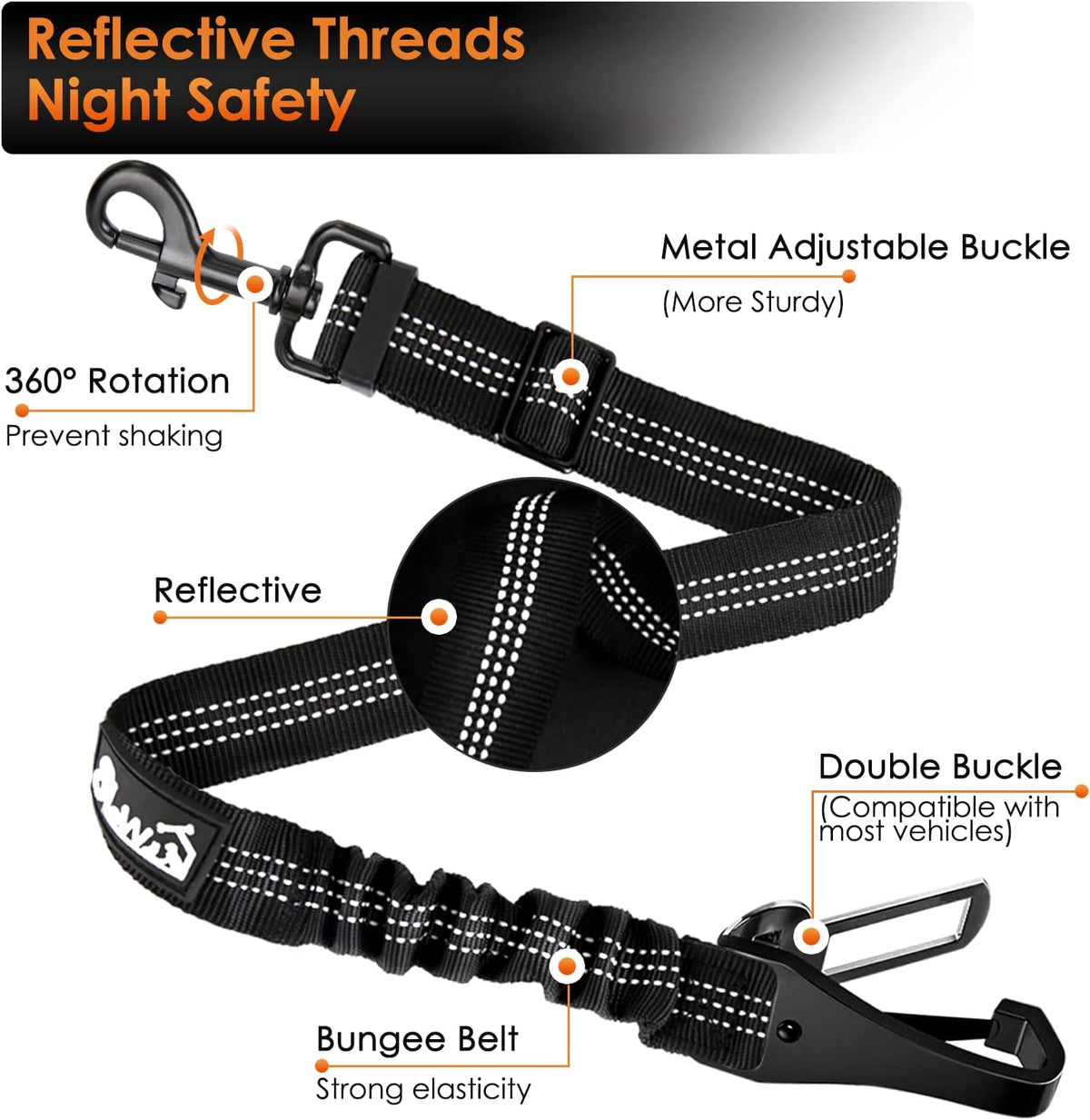 SlowTon Dog Seat Belt, Adjustable Dog Safety Belt Leash, 2 in 1 Latch Bar Attachment Dogs Car