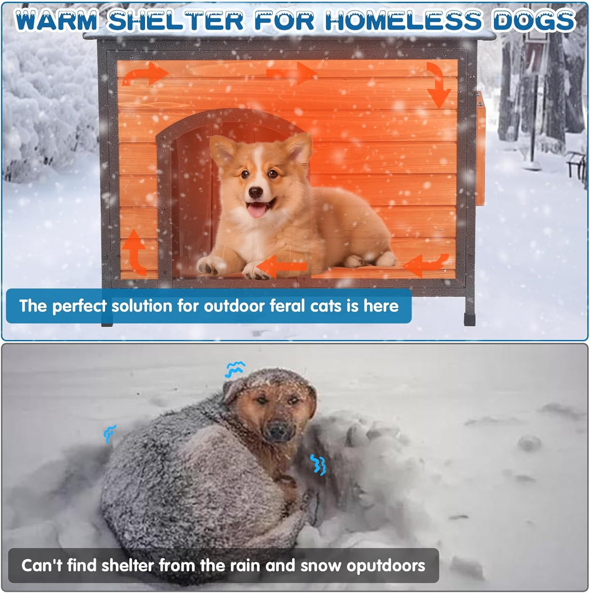 Dog House Outdoor Insulated 34.3" L Dog Kennel 6 Sides All-Round Foam Winter Weatherproof for Small