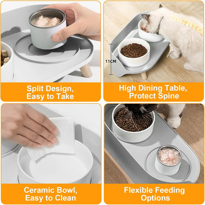 Elevated Dog Bowls Set, Ceramic Pet Food & Water Bowls with Non-Slip Stand, No Spill Design for