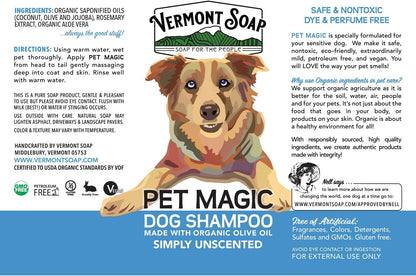 VERMONT SOAP Organics Pet Shampoo - Infused with Organic & Natural Olive Oil, Coconut & Aloe Vera