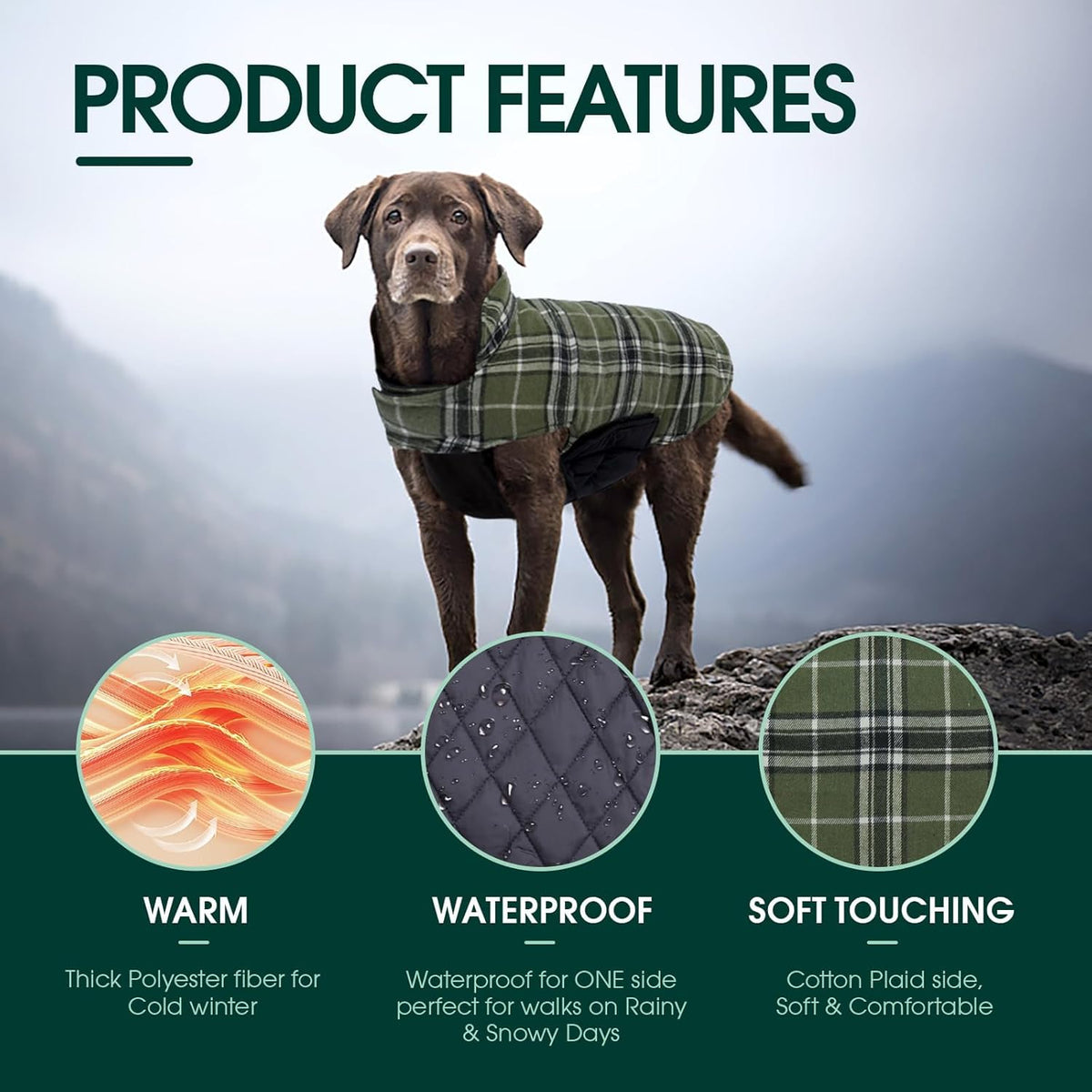 Kuoser Warm Dog Coat, Waterproof Dog Jacket for Extra Large Dogs, Adjustable Durable XL Doggie