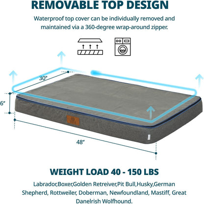 Orthopedic Memory Foam XXL Dog Bed - 6" Thick Beds for Extra Large Sized Dog - Waterproof Removable