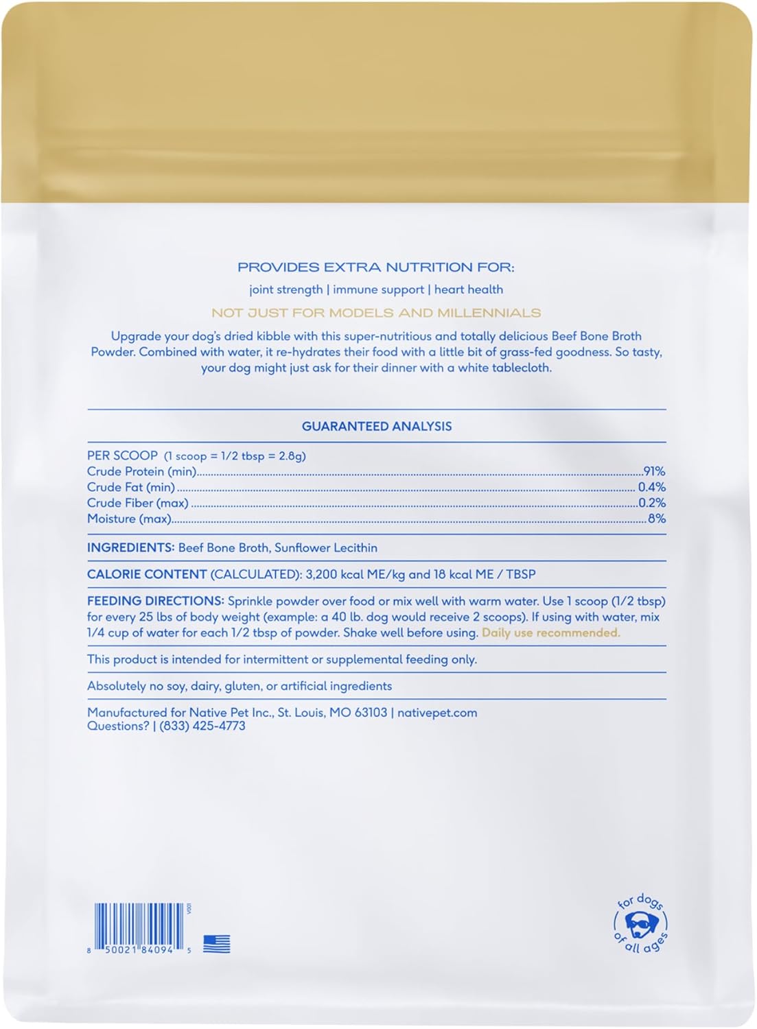 Native Pet Bone Broth for Dogs and Cats - Made with Real Beef Bone Broth, Dog Food Toppers for