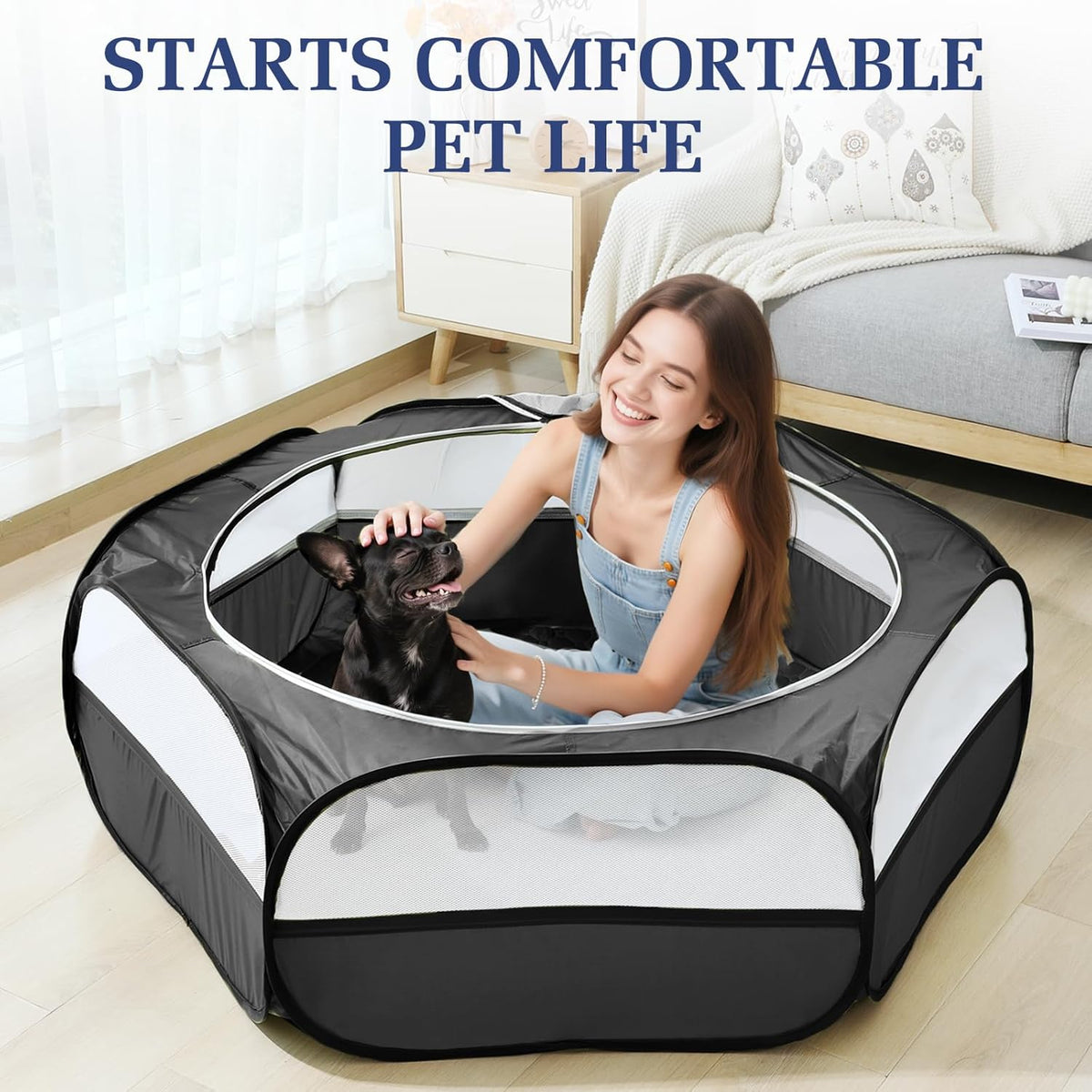 2-in-1 Small Animals Playpen with Pad, Waterproof Small Pet Cage Tent with Reusable Pad, Portable