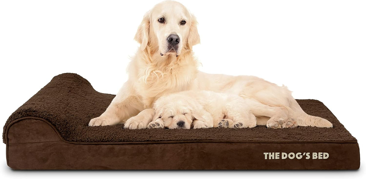 The Dog’s Bed Orthopedic Headrest Dog Bed XL Brown Plush 46x28, Memory Foam, Pain Relief for