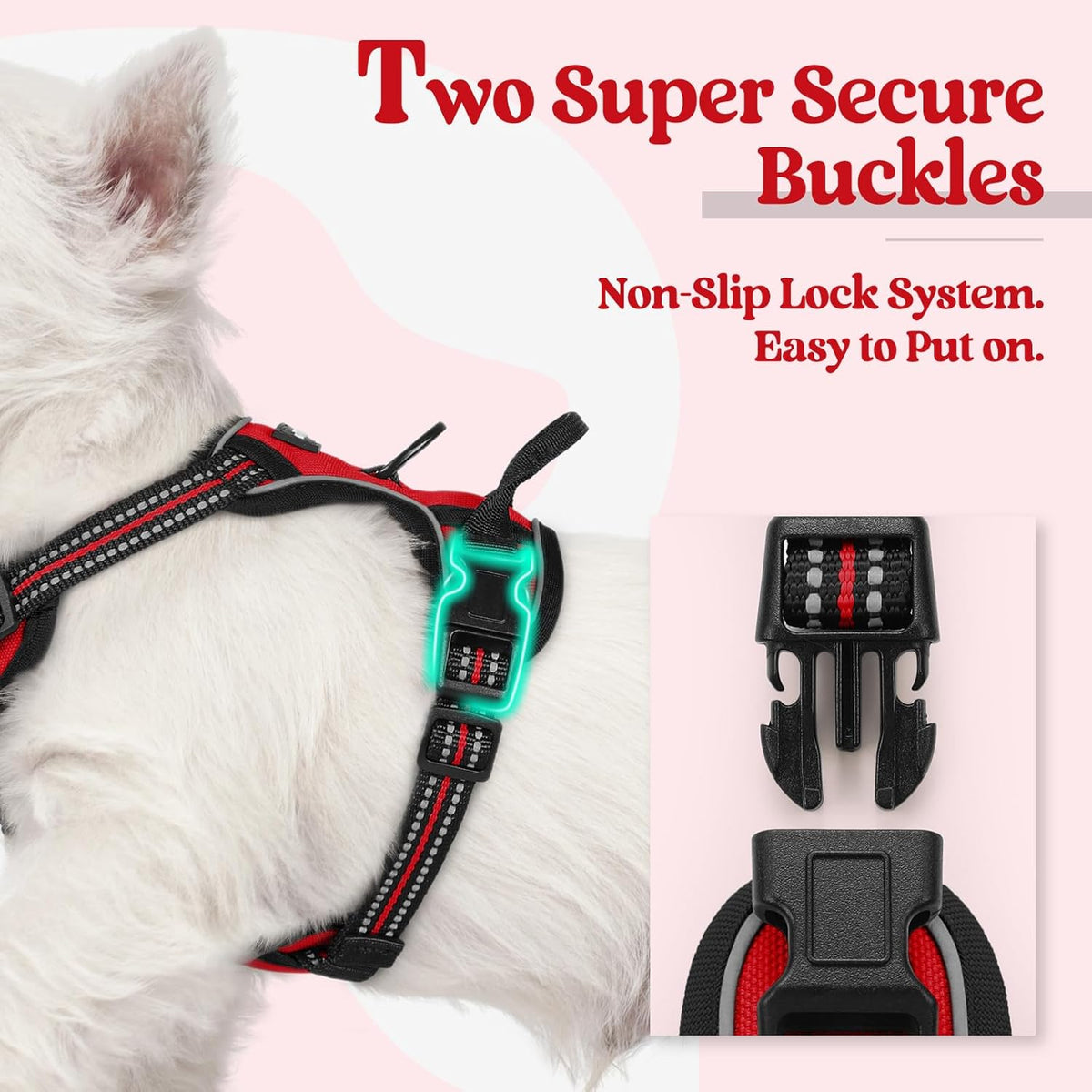 rabbitgoo Dog Harness No Pull with 2 Leash Clips, Adjustable Soft Padded, Reflective Oxford No